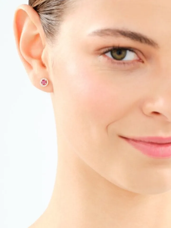 Kolczyki z żółtego złota z diamentami i rubinami - próba 375