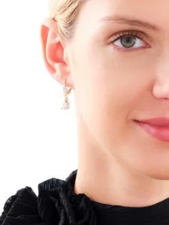 Kolczyki z żółtego złota z diamentami i topazami białymi - próba 585