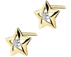 Kolczyki z żółtego złota z diamentami - gwiazdy - 0,01 ct - próba 375