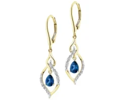 Kolczyki z żółtego złota z diamentami i szafirami syntetycznymi - próba 585