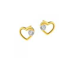 Kolczyki z żółtego złota z diamentami - serca - 0,01 ct - próba 585
