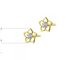 Kolczyki z żółtego złota z diamentami  - kwiaty - 0,006 ct - próba 375