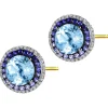 Kolczyki z żółtego złota z diamentami, szafirami i topazami Sky Blue - próba 585