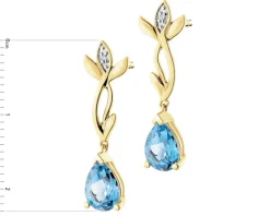 Kolczyki z żółtego złota z diamentami i topazami - liście - próba 585