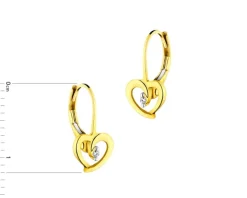 Kolczyki z żółtego złota z diamentami - serca - 0,01 ct - próba 375