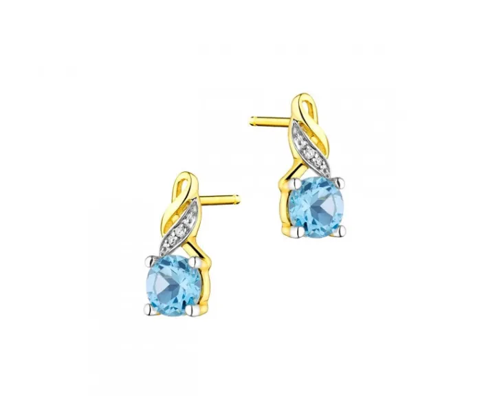 Kolczyki z żółtego złota z diamentami i topazami - próba 585
