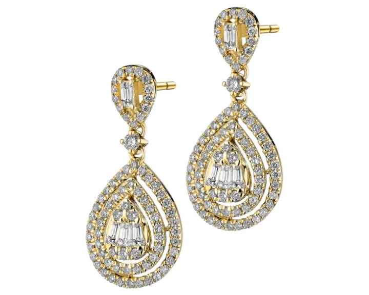 Kolczyki z żółtego złota z diamentami - 0,76 ct - próba 585