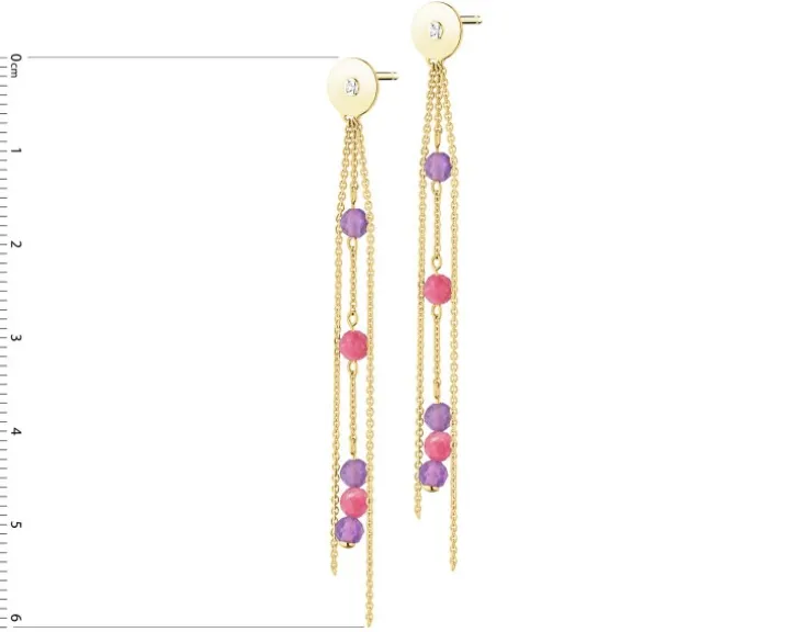 Kolczyki z żółtego złota z diamentami, turmalinami i ametystami - próba 375