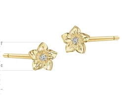 Kolczyki z żółtego złota z diamentami - kwiaty - 0,008 ct - próba 375