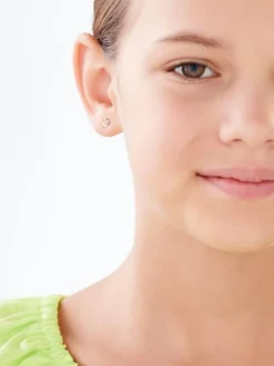 Kolczyki z żółtego złota z diamentami - kwiaty - 0,008 ct - próba 375