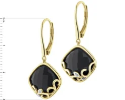 Kolczyki z żółtego złota z diamentami i onyksami - próba 585