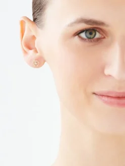 Kolczyki z żółtego złota z diamentami - serca - 0,01 ct - próba 375