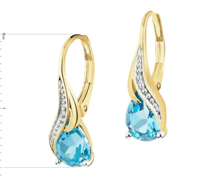 Kolczyki z żółtego złota z diamentami i topazami - próba 375