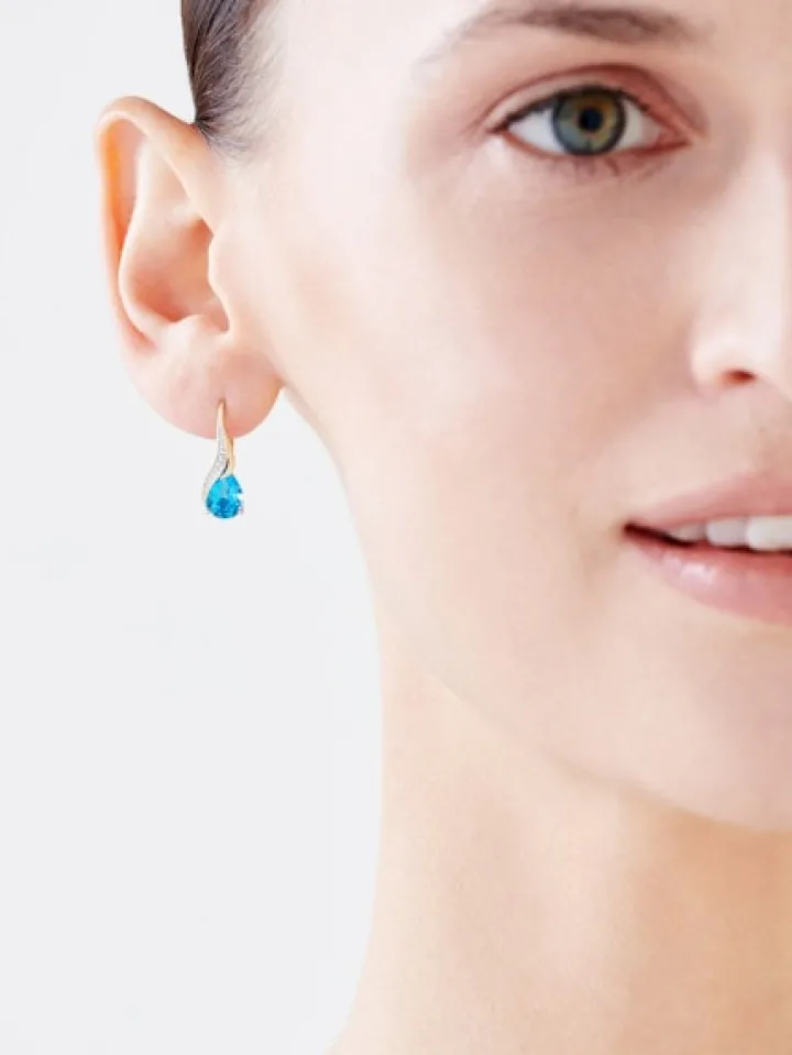 Kolczyki z żółtego złota z diamentami i topazami - próba 375