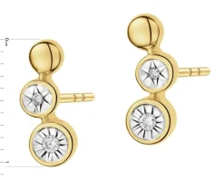 Kolczyki z żółtego złota z diamentami - 0,03 ct - próba 375