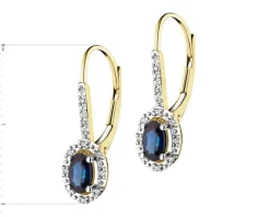 Kolczyki z żółtego złota z diamentami i szafirami - próba 585