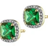 Kolczyki z żółtego złota z diamentami i szmaragdami syntetycznymi - próba 375