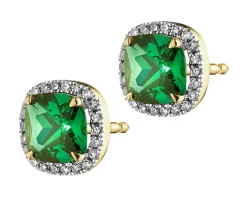 Kolczyki z żółtego złota z diamentami i szmaragdami syntetycznymi - próba 375