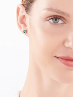 Kolczyki z żółtego złota z diamentami i szmaragdami syntetycznymi - próba 375