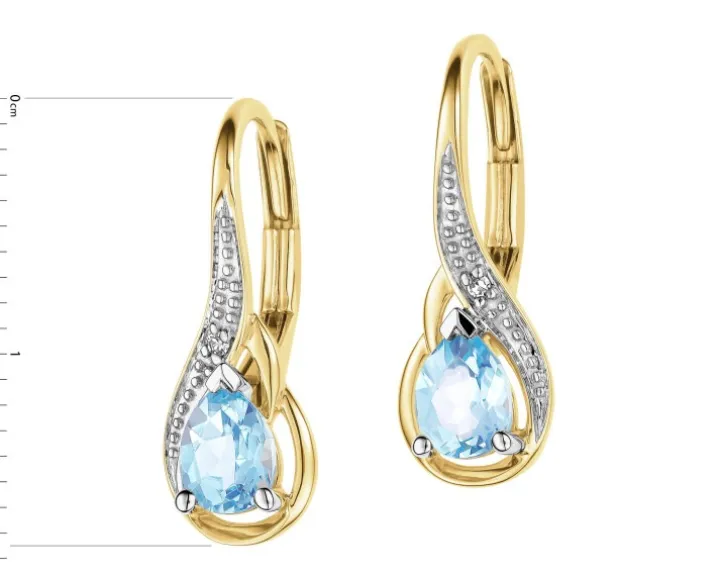 Kolczyki z żółtego złota z diamentami i topazami - próba 375