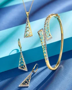 Kolczyki z żółtego złota z diamentami - 0,08 ct - próba 585