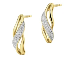 Kolczyki z żółtego złota z diamentami - 0,08 ct - próba 585