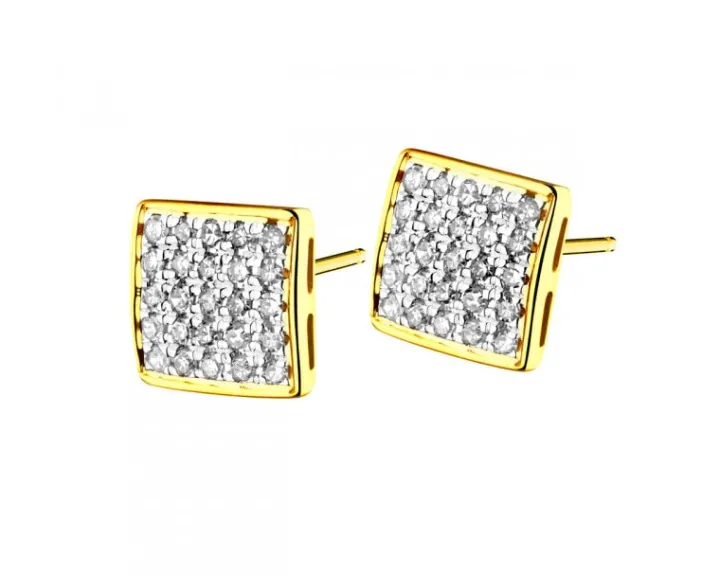 Kolczyki z żółtego złota z diamentami - kwadraty - 0,15 ct - próba 585