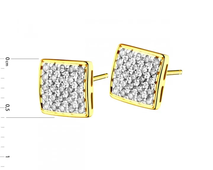 Kolczyki z żółtego złota z diamentami - kwadraty - 0,15 ct - próba 585
