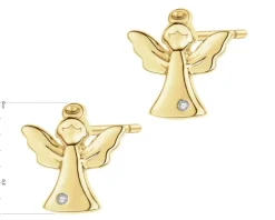 Kolczyki z żółtego złota z diamentami - aniołki - 0,004 ct - próba 375