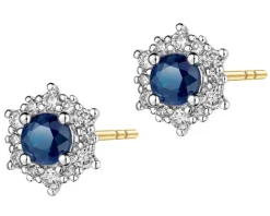 Kolczyki z żółtego złota z diamentami i szafirami - próba 585