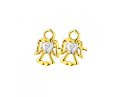 Kolczyki z żółtego złota z diamentami - aniołki, serca - 0,006 ct - próba 375