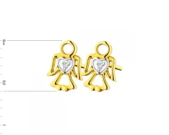 Kolczyki z żółtego złota z diamentami - aniołki, serca - 0,006 ct - próba 375