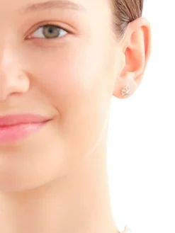 Kolczyki z żółtego złota z diamentami - kwiaty - 0,10 ct - próba 585