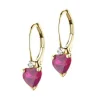 Kolczyki z żółtego złota z diamentami i rubinami syntetycznymi - serce - próba 375