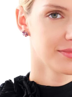 Kolczyki z  żółtego złota z diamentami, ametystami i turmalinami - próba 375