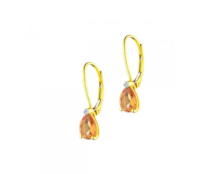 Kolczyki z żółtego złota z diamentami i cytrynami - próba 375
