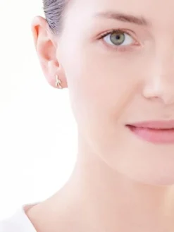 Kolczyki z żółtego złota z diamentami - liście - 0,01 ct - próba 375