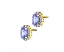 Kolczyki z żółtego złota z diamentami i tanzanitami - próba 585