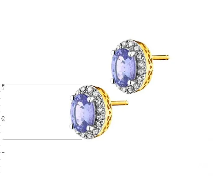 Kolczyki z żółtego złota z diamentami i tanzanitami - próba 585