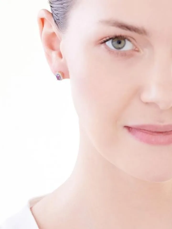 Kolczyki z żółtego złota z diamentami i tanzanitami - próba 585