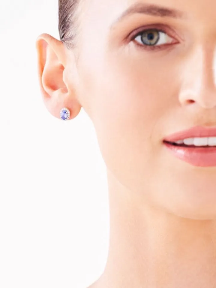 Kolczyki z żółtego złota z diamentami i tanzanitami - próba 585