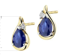 Kolczyki z żółtego złota z diamentami i szafirami syntetycznymi - próba 375