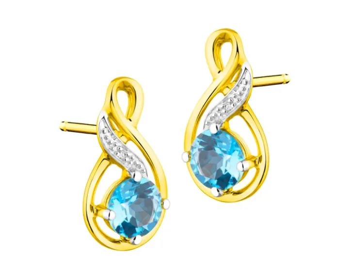 Kolczyki z żółtego złota z diamentami i topazami - próba 585