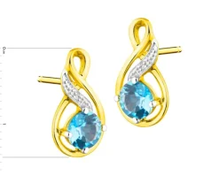 Kolczyki z żółtego złota z diamentami i topazami - próba 585