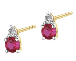 Kolczyki z żółtego złota z diamentami i rubinami syntetycznymi - próba 375