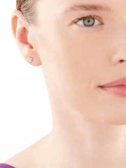 Kolczyki z żółtego złota z diamentami - koniczyny - 0,02 ct - próba 375