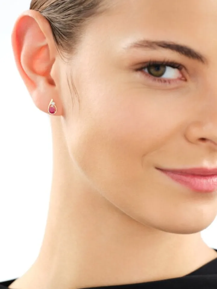 Kolczyki z żółtego złota z diamentami i rubinami - próba 375