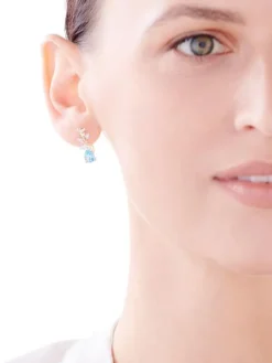 Kolczyki z żółtego złota z diamentami i topazem - róże, liście - próba 375