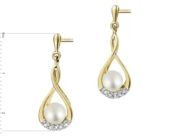 Kolczyki z żółtego złota z diamentami i perłami - próba 585