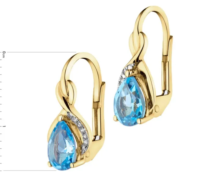 Kolczyki z żółtego złota z diamentami i topazami - próba 375